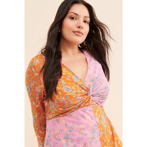 Rachel Antonoff Olivia Mesh Midi Dress Long Sleeve V-Neck Twist Front Size 26 - Picture 3 of 13